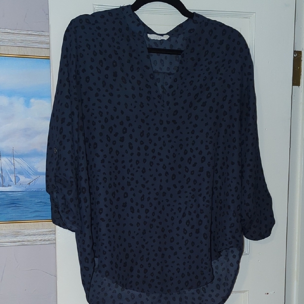 Lush Dark Blue Leopard Print Blouse